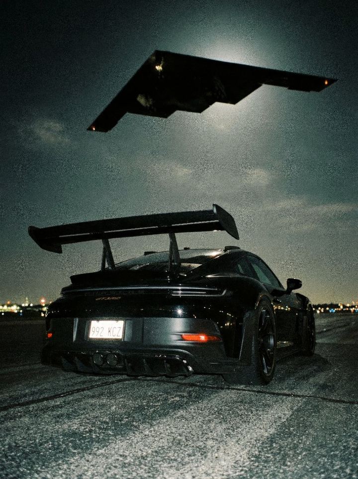 Private jet photographed at night